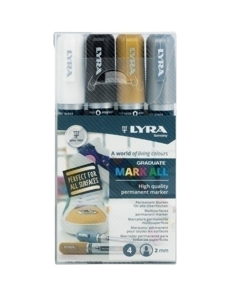 MARCADOR PERMANENTE LYRA GRADUATE MARK ALL CONICO 20 mm SURTIDO ESTUCHE DE 4