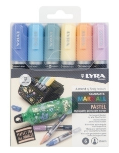 MARCADOR PERMANENTE LYRA GRADUATE MARK ALL CONICO 20 mm SURTIDO PASTEL ESTUCHE DE 6
