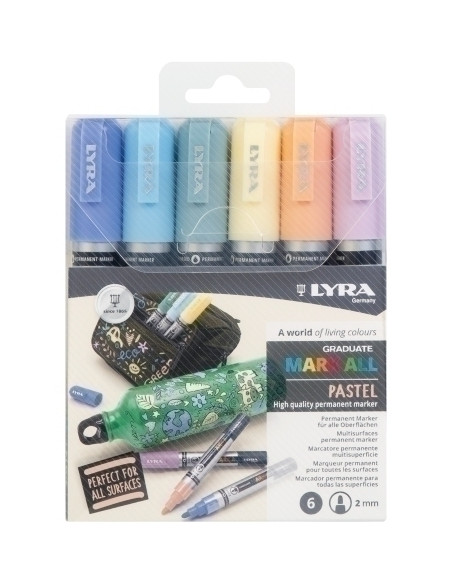 MARCADOR PERMANENTE LYRA GRADUATE MARK ALL CONICO 20 mm SURTIDO PASTEL ESTUCHE DE 6