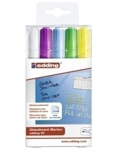 MARCADOR PIZARRA CRISTAL EDDING 90 CONICO  BLISTER DE 5 blanco violeta azul claro verde claro amarillo
