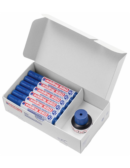 MARCADOR PIZARRA EDDING 660 CONICO  AZUL CAJA PROMOCIONAL DE 20 Regalo bote tinta para rotulador de pizarra BTK25 25ml azul