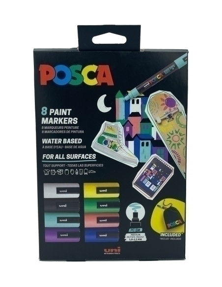 MARCADOR TOPACA NO PERM UNI POSCA 18-25mm PC-5M ESTUCHE de 8 incluye bolsa de tela