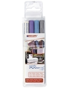 MARCADOR TOPACA PERM EDDING  751 CONICO BLISTER DE 3 plata azul claro metalico y violeta metalico