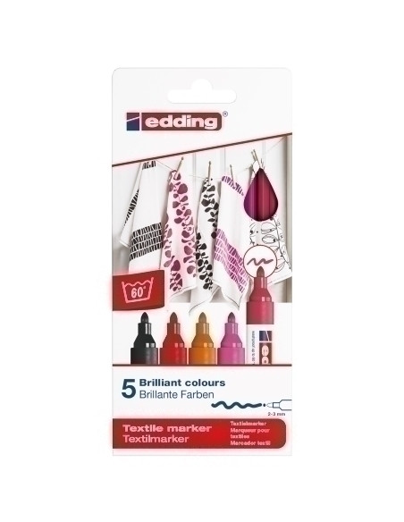 MARCADOR TEXTIL EDDING 4500 CAJA de 5 col calidos