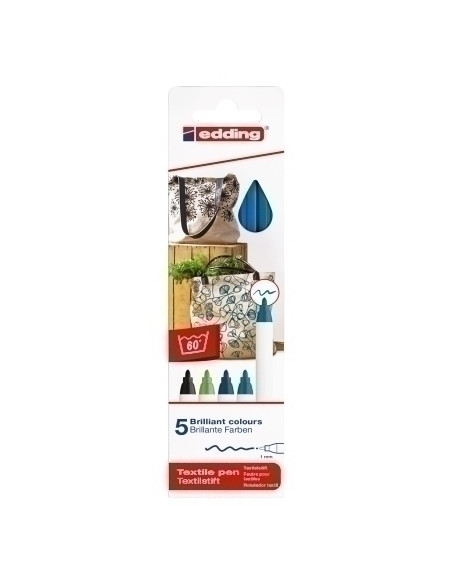 MARCADOR TEXTIL EDDING 4600 fino CAJA de 5 col basicos