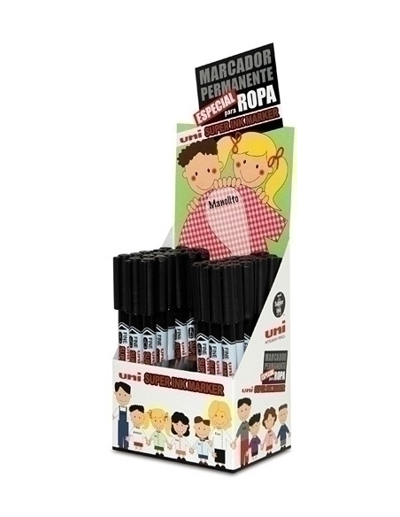 MARCADOR TEXTIL UNI-BALL SUPER INK ESPECIAL ROPA EXPOSITOR de 36