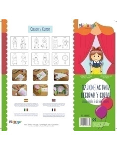 MARIONETA DEDO CARTULINA 300 gr para RECORTAR Y DECORAR BLANCANIEVES PACK de 12