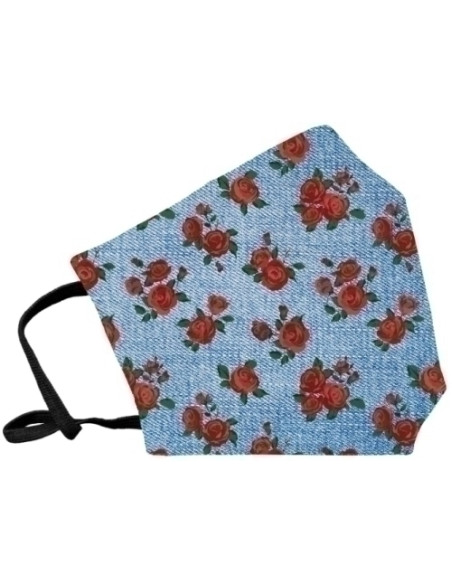 MASCARILLA DE PROTECCION REUTILIZABLE FULI GRANDE TALLA L ROSES DENIM