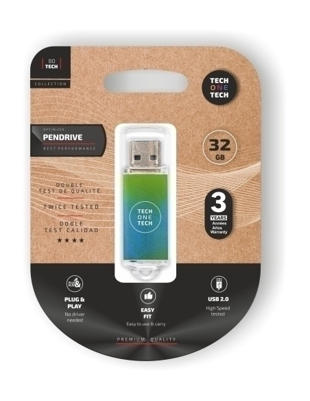 MEMORIA USB 32GB TECH-ONE-TECH BASIC 20 GRADIENT GREEN OCEAN Incluye Canon LPI de 024 