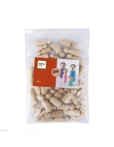 MUÑECOS APLI DE MADERA NATURAL 4 TAMAÑOS DE  27-5cm BOLSA de 48