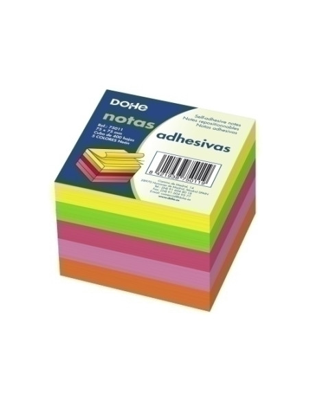 NOTAS ADHESIVAS DOHE CUBO 400h  75 x 75 mm 5 COLORES NEON