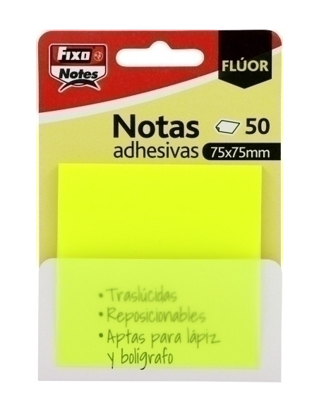 NOTAS ADHESIVAS FIXO NOTES TRASLUCIDAS 50h 75x75 AMARILLO NEON
