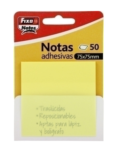 NOTAS ADHESIVAS FIXO NOTES TRASLUCIDAS 50h 75x75 AMARILLO PASTEL