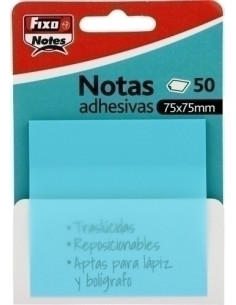 NOTAS ADHESIVAS FIXO NOTES TRASLUCIDAS 50h 75x75 AZUL PASTEL