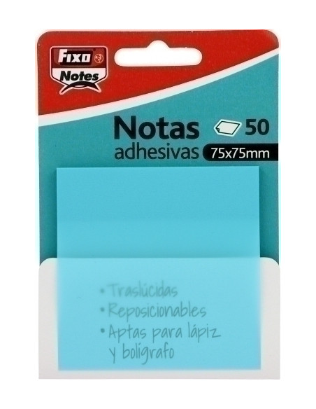 NOTAS ADHESIVAS FIXO NOTES TRASLUCIDAS 50h 75x75 AZUL PASTEL