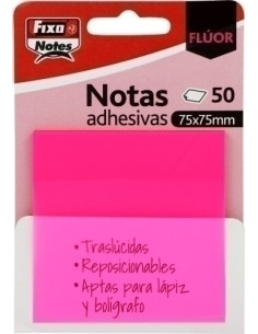 NOTAS ADHESIVAS FIXO NOTES TRASLUCIDAS 50h 75x75 FUCSIA NEON