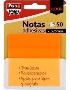 NOTAS ADHESIVAS FIXO NOTES TRASLUCIDAS 50h 75x75 NARANJA NEON