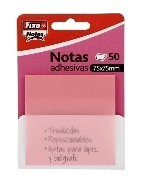 NOTAS ADHESIVAS FIXO NOTES TRASLUCIDAS 50h 75x75 ROSA PASTEL