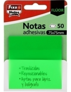NOTAS ADHESIVAS FIXO NOTES TRASLUCIDAS 50h 75x75 VERDE NEON