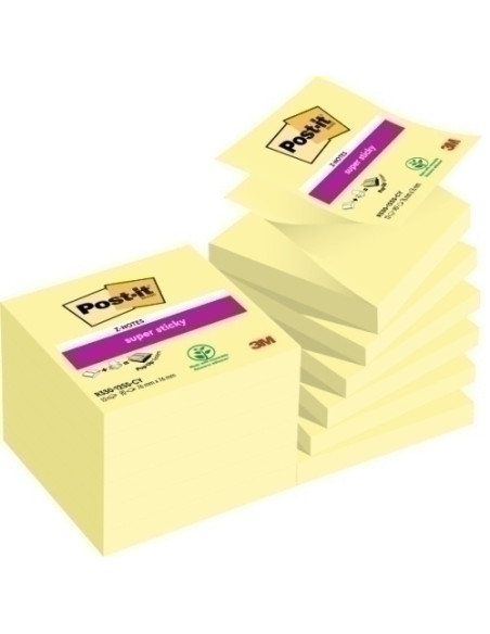 NOTAS ADHESIVAS POST-IT 90h Z NOTES  76x76 R330 SUPER STICKY AMARILLO CANARIO PACK de 12