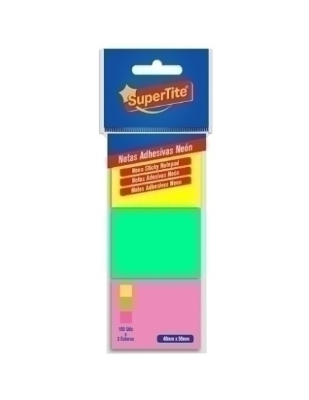 NOTAS ADHESIVAS SUPERTITE 40x50 NEON 100 HOJAS BLISTER DE 3