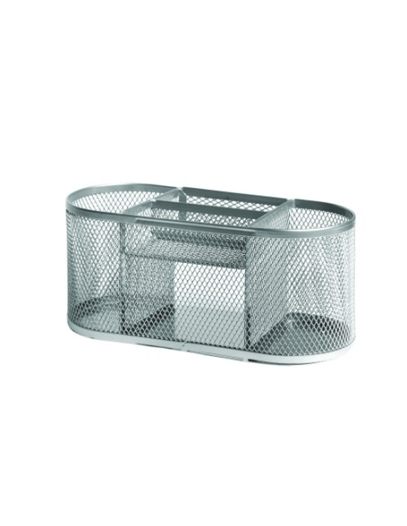 ORGANIZADOR SOBREMESA FOROFIS OVALADO METALICO MALLA PLATEADO
