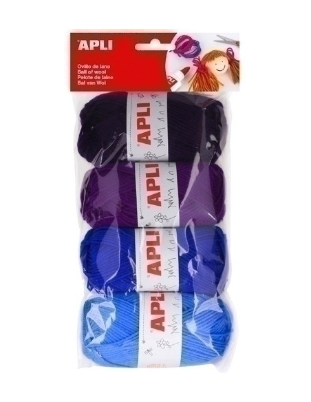 OVILLOS DE LANA APLI 50 gr TONOS AZULES PACK DE 4