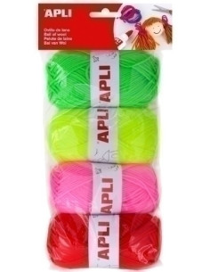OVILLOS DE LANA APLI 50 gr TONOS FLUOR PACK DE 4