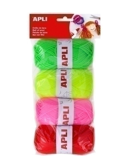 OVILLOS DE LANA APLI 50 gr TONOS FLUOR PACK DE 4