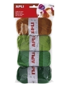 OVILLOS DE LANA APLI 50 gr TONOS VERDES PACK DE 4