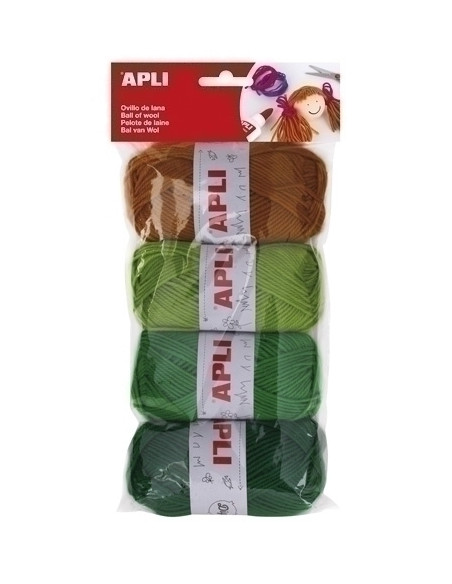 OVILLOS DE LANA APLI 50 gr TONOS VERDES PACK DE 4
