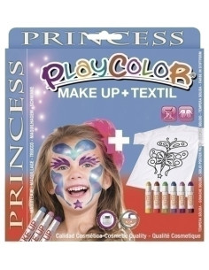 PACK PLAYCOLOR MAQUILLAJE MAKE UP BASIC BLISTER de 3  TEMPERA SOLIDA TEXTIL ONE CAJA de 6 THEMATICS PRINCESS