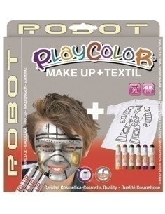 PACK PLAYCOLOR MAQUILLAJE MAKE UP BASIC BLISTER de 3  TEMPERA SOLIDA TEXTIL ONE CAJA de 6 THEMATICS ROBOT