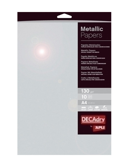 PAPEL METALIZADO A4 APLI 130g 10h PLATA