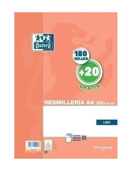 PAPEL OXFORD SCHOOL A4 200h 18020 90gr LISO NARANJA