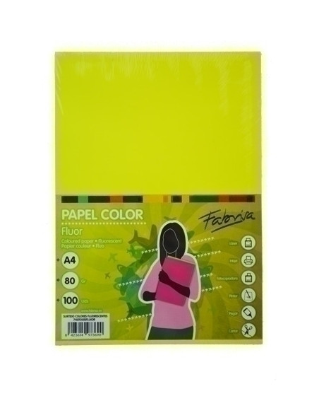 PAPEL de COLOR A4 FABRISA 80g 100h SURTIDO FLUOR