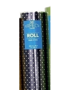 PAPEL de REGALO BOBINA COLIBRI 30 cm x 30 m SIMPLE ESTAMPADO AZUL CON PUNTOS METALIZADO