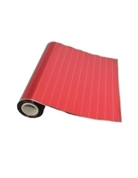 PAPEL de REGALO BOBINA COLIBRI 30 cm x 30 m SIMPLE ESTAMPADO ROJO CON RAYAS MATE