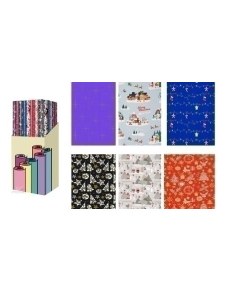 PAPEL de REGALO ROLLO TV 07x2 m CAJA de 60 DELUXE NAVIDAD