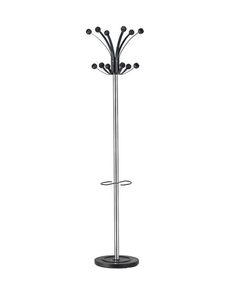 PERCHERO PIE UNILUX HAKEA METALICO 12 BOLAS 176x34 CON PARAGÜERO COLOR NEGROPLATEADO