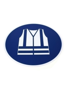 PICTOGRAMA ADHESIVO TARIFOLD PARA SUELO Y PARED  CHALECO DE SEGURIDAD REQUERIDO  Ø430 mm BOLSA DE 1