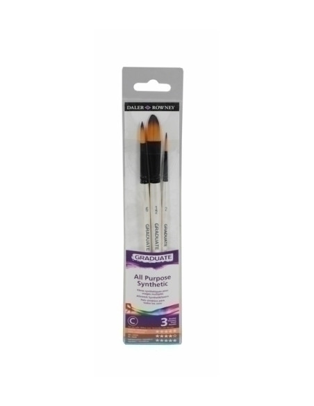 PINCEL DALER ROWNEY GRADUATE ACUARELA MANGO CORTO BLISTER DE 3