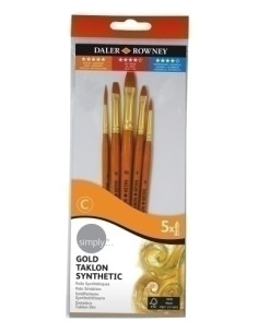 PINCEL DALER ROWNEY SINTETICO TAKLON DORADO MANGO CORTO BLISTER DE 5
