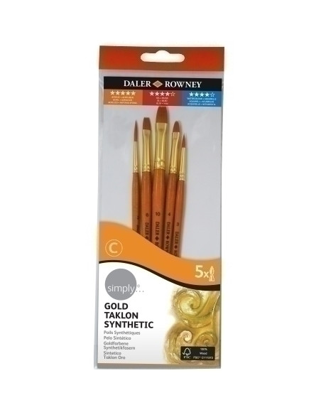 PINCEL DALER ROWNEY SINTETICO TAKLON DORADO MANGO CORTO BLISTER DE 5