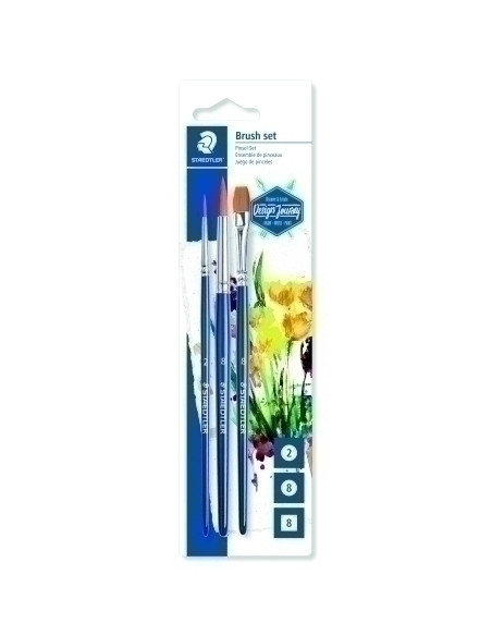 PINCEL STAEDTLER 989 ESCOLAR BLISTER de 3 redondo n2 redondo n8 y plano n 8