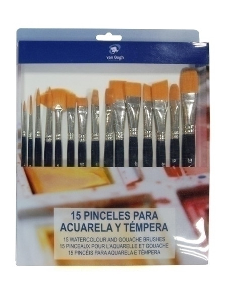 PINCEL VAN GOGH TORAY MANGO CORTO ACUARELA Y TEMPERA ESTUCHE DE 15