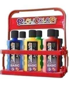 PINTURA ACRILICA PLAYCOLOR BASIC SURTIDO BOLSA de 6 colores 250 ml  Blanco  Amarillo  Rojo  Verde  Azul  Negro