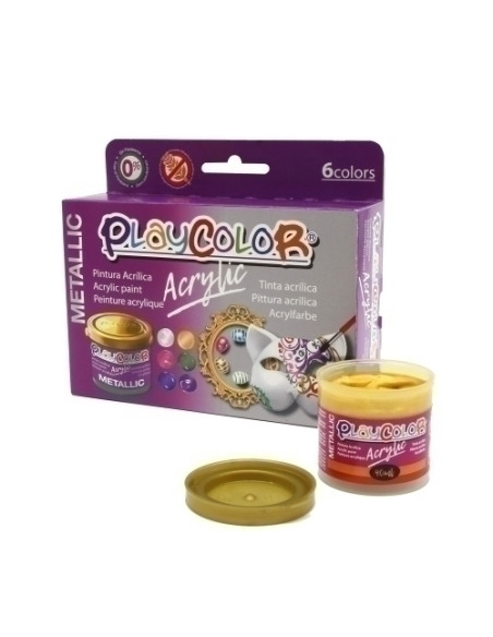 PINTURA ACRILICA PLAYCOLOR METALIC SURTIDO CAJA de 6 colores 40 ml