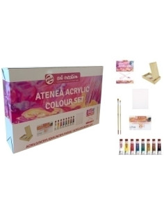 PINTURA ACRILICA TALENS ART CREATION SET CAJA DE MADERA Cuaderno Paso a Paso pinceles tablillas y 8 colores de Acrilico Talens