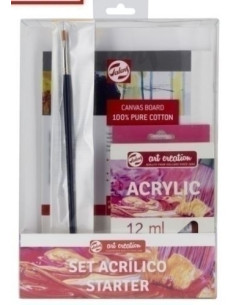 PINTURA ACRILICA TALENS ART CREATION SET STARTER pinturas tablilla entelada pinceles y libro de acrílico